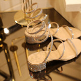 Niulatu Women Sandals 2025 New Summer Rhinestone Ankle Strap Roman Shoes Ladies High Thick Square Heels Simplicity Sexy Shoes Female DJSE