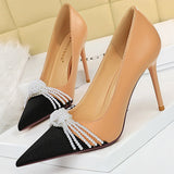 Niulatu Shoes Pearl Bowknot Women Pumps Luxurious High Heels Fashion Party Shoes Women Heels Stiletto Ladies Shoes Plus Size 43 DJSE