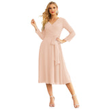 Niulatu Chiffon Bridesmaid Dress V-Back Waist Belt Formal Prom Gown Mother of The Bride Wedding HZ1007