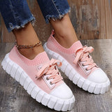 Niulatu Women's Stylish Sneakers 2025 Spring New Stretch Fabric Ladies Lace Up Casual Shoes 36-43 Large-Sized Female Comfy Flats DJSE