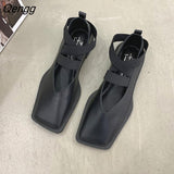 Niulatu Design Mary Jane Shoes Women Elegant Square Toe Flats Summer Outdoor Elastic Band Sandal Fashion Ladies Shoes DJSE