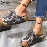 Niulatu Outdoor Printing Baotou Wedges Slippers Women's Roman Platform Shoes Comfort Summer Size 43 Women's Sandals DJSE