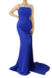 Niulatu Straps Royal Blue Long Prom Dress with Slit and HZ1007