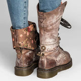Niulatu New Mid-Calf Boots Autumn Winter Non-slip Flat Shoes Vintage Sexy Steampunk Leather Retro Buckle Ladies Snow Boots DJSE