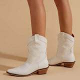 Niulatu Retro Vintage Western Boots Women Autumn Winter Chunky High Heels Cowboy Mid Calf Boots Female Cowgirls Shoes Woman DJSE