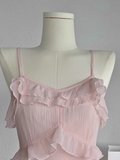 Niulatu A Line Straps Ruffled Chiffon Pink Short Women's Holiday Dresses SD210