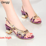 Niulatu Women's New Diamond Inlaid Fashion Shoes Sexy Party Fish Mouth Shoes Rhinestones Chunky Heels Casual Summer Outdoor Rome DJSE