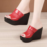 Niulatu 32-43 High Heels Slippers Women Wedding Shoes Summer 2025 Cutout Platform Wedges Slides Ladies Slippers for Office DJSE