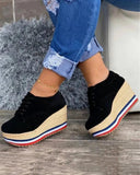 Niulatu Shoes Women Sneakers Ladies Solid Color Wedge Thick Shoes Round Toe Lace-Up Comfortable Platform Sneakers 2025 Fashion DJSE