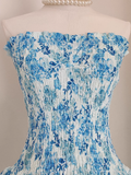 Niulatu A line Strapless Sleeveless Blue Floral Party Dress Short Birthday Outfits SD380