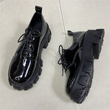Niulatu Women Platform Flat Oxford Shoes Black Lace Up Leather Casual Round Toe Spring Autumn Shoes Heighten Waterproof Shoes Plus Siz DJSE