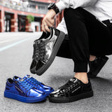 Niulatu Casual Men's Shoes Blue Mirror Glitter Sneakers Men Flat Streetwear Hip Hop Men Luxury Designer Shoes chaussure homme DJSE