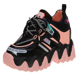 Niulatu Chunky Hidden Heels Platform Sneakers Women Pink Laser Thick Bottom Vulcanized Shoes Woman Lace Up Casual Shoes Ladies DJSE