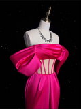 Niulatu Mermaid Off The Shoulder Neckline Satin Pink Long Prom Dresses Party Dress SD1339
