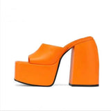 Niulatu square head open-toed fish mouth solid color one-line buckle women's slippers women shoes high heel DJSE