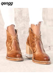 Niulatu Women's Shoes Leather Platform 2025 British Embroidered New Fashion Neutral Elegant Novelty Solid Colors Pointed Boot Female DJSE