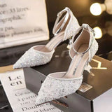 Niulatu Bling Shiny Women Pumps 2025 New Ankle Strap Crystal High Heels Shoes Woman Pointed Toe Thin Heel Wedding Party Shoes DJSE