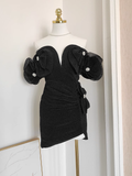 Niulatu A line Off The Shoulder Black Party Dress Short Birthday Dresses With BEads SD356