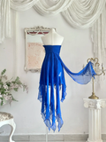 Niulatu Blue A Line Sweetheart Neck Rhinestone Ruffle Chiffon Homecoming Dress Outfits HZ0113