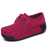 Niulatu Women Casual Shoes Genuine Leather Holes Platform Women Sneakers Shoes Cutout Suede Slip On Shoes Woman WSH3351 DJSE