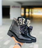 Niulatu Women Short Boots 2025 Ladies Leather Ankle Boots Autumn Platform Motorcycle Shoes For Woman's Punk 36-42 Winter Pearl Rivet Sho DJSE