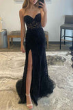 Pretty Mermaid Strapless Corset Lace Prom Dress with Slit HZ1214