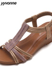 Niulatu Women Wedges Gladiator Sandals Bohemia Open Toe Leisure Platform Beach Shoes Sandals Ladies Comfy Metallic Summer Heeled Shoes DJSE