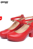 Niulatu Women Pumps With High Heels For Ladies Work Shoes Dancing Platform Pumps Women Genuine Leather Shoes Mary Janes DJSE