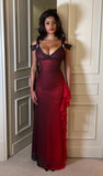 Niulatu A Line Straps Ombre Burgundy Chiffon Long Prom Dress HZ0113