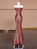 Niulatu Mermaid Strapless Red Sequin Tulle Long Prom Dress Party Dress HZ0113