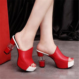Niulatu Sole Slippers Women Sexy High Heel Mules Clogs Black Peep Toe Platform Mules Emal Slip on Sandals Shoes DJSE