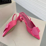 Niulatu Women Slingback Sandals Fashion Bow-knot Buckle Ladies Pumps Shoes Thin Low Heel Pointed Toe Slip On Mules DJSE
