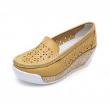 Niulatu Women's Genuine Leather Platform Shoes Wedges White Lady Casual Shoes Swing Mother Shoes Size DJSE
