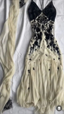 Niulatu Spaghetti Straps Chiffon Black Lace Prom Dress Long Evening Dress HZ1007