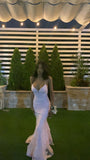 Niulatu Pink Backless Sleeveless Lace Mermaid Evening Dresses with Train HZ1007