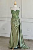 Sexy Silver Spaghetti Straps Mermaid Appliqued Prom Dress HZ1214