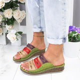 Niulatu Women Summer Orthopedic Sandals Women Car Line Slides Open Toe Sandals Breathable Leather Casual Female Platform Retro Shoe DJSE