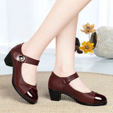Niulatu Women's Black Working Shoes Mother Shoe Soft Sole Comfortable Mid-heel Single Shoes Non-slip Leather Shoes for Middle-aged Women DJSE