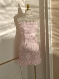 Niulatu A Line Spaghetti Straps Pink Lace Vacation Dresses Short Birthday Outfits SD330
