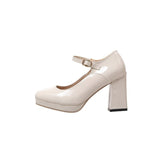 Niulatu Women Shoes Woman Slip on Shallow Buckle Strap Casual Shoes Thick High Heels Plus SizeSolid Leather Pumps shoes DJSE