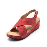Niulatu Women's Sandals Summer Shoes For Women New Ladies Sewing Hollow Out Wedges Female Casual Pu Leather Platform Retro Sandal DJSE
