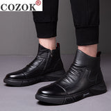 Niulatu Winter New Boots Male British Style Korean Tooling Trendy Shoes Plus Velvet Warm Cotton Shoes Middle Cut Men's Boots DJSE