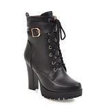 Niulatu Women Ankle Boots Lace Up Fall Winter Platform Ladies Boots Large Size Fashion Shoes White Black Brown 659 DJSE
