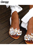 Niulatu candy color flat sandals beaded flat large size sandals 35-43 shoes sandals women fashion shoes DJSE