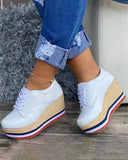 Niulatu Shoes Women Sneakers Ladies Solid Color Wedge Thick Shoes Round Toe Lace-Up Comfortable Platform Sneakers 2025 Fashion DJSE