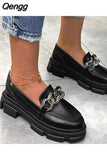 Niulatu Women Shoes 2025 Fashion Leopard Faux Suede Loafers Chunky Heel Metal Chain Slip On Summer Vulcanized Casual Mocassin Lazy Shoes DJSE