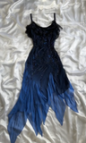Niulatu A Line Spaghetti Straps Navy Blue Chiffon Beads Long Prom Dresses Formal Dress HZ1110