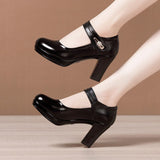 Niulatu 32-43 White Wedding Shoes Women Pumps 2025 Quality Mary Janes Block High Heels Platform Shoes Leather Mom Dance DJSE