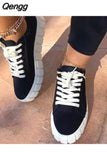 Niulatu Women Autumn Pu Leather Sneakers Sewing Lace-Up Platform Flats Vulcanized Shoes Thick Sole Brief Casual White Black Canvas Shoes DJSE