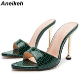 Niulatu 2025 NEW Mule High Heels Women's Pumps Sexy Pointed Toe Snake Print Strappy Slingbacks Beach Shoes Botines Mujer DJSE